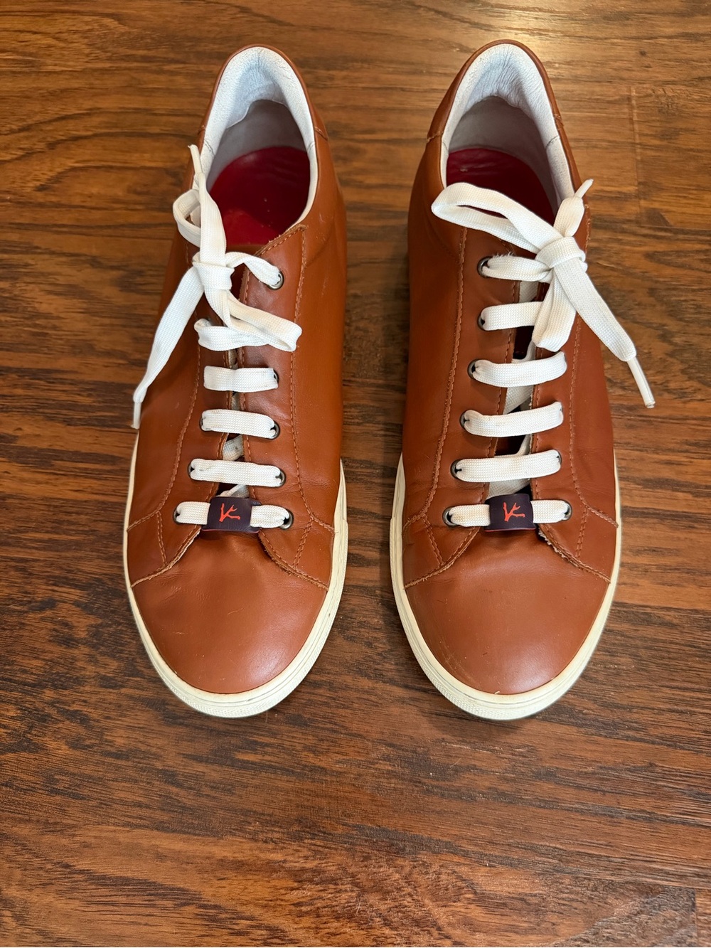 Isaia Men's Brown Leather Casual Sneakers with White Laces Sz 13